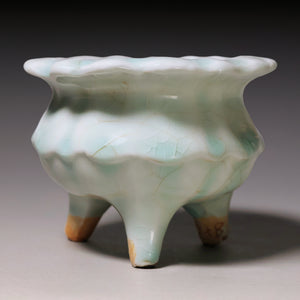 Qing Dynasty, Celadon Glazed Ceramic Tripod Incense Burner