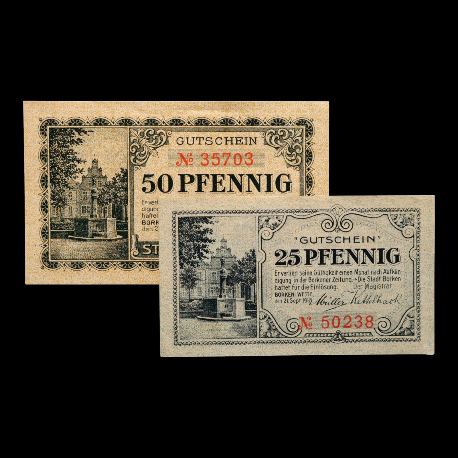 German Empire, City of Borken, 50 And 25 Pfennigs (2 Notgeld Notes)