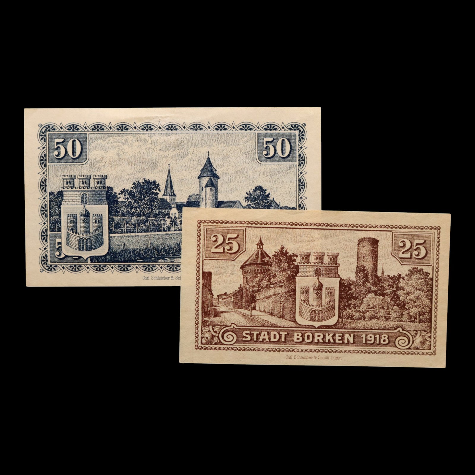 German Empire, City of Borken, 50 And 25 Pfennigs (2 Notgeld Notes)