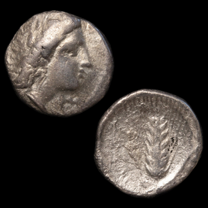 Metapontum, Greek Didrachm, Demeter & Barley - c. 330 to 280 BCE - Magna Graecia, Italy
