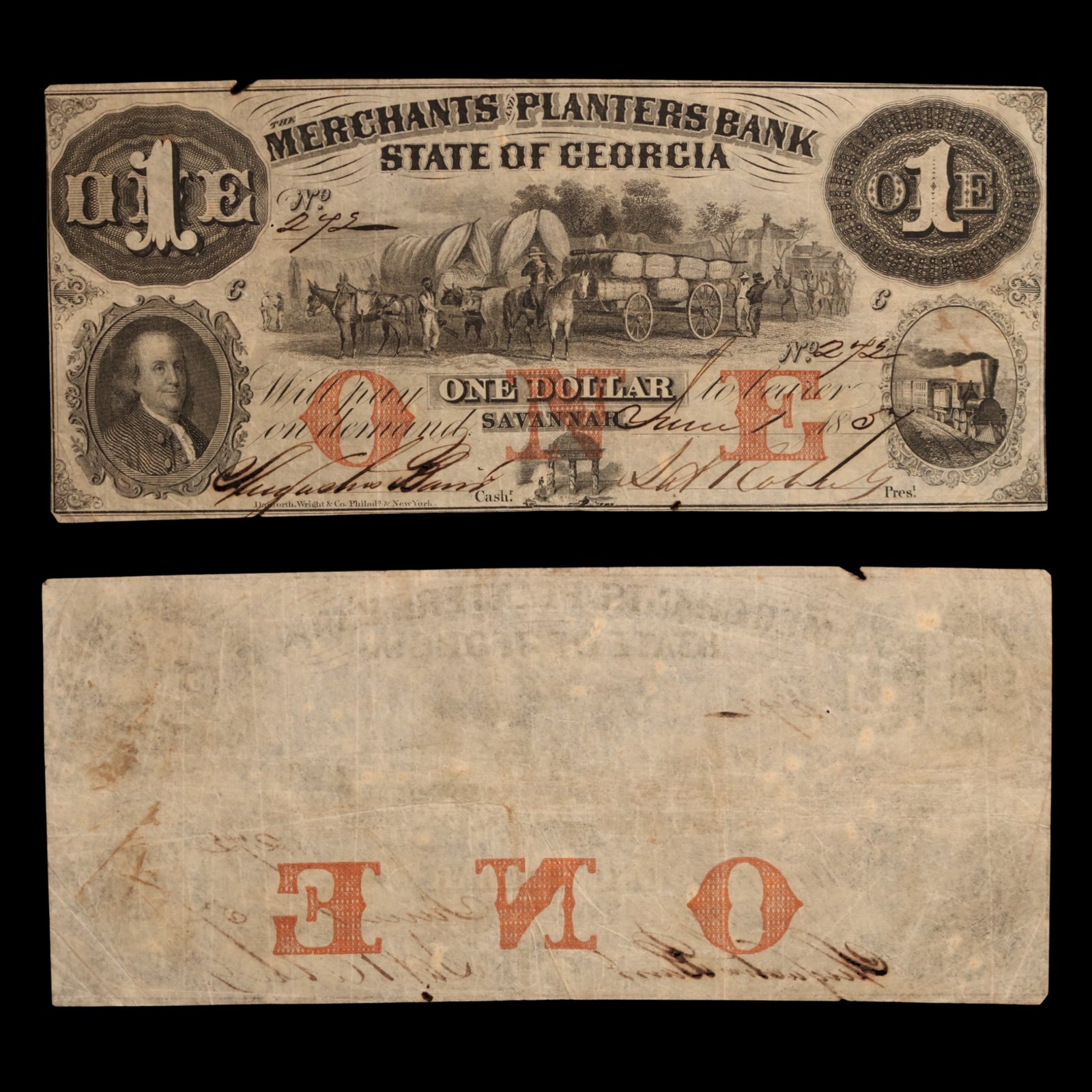 Merchants and Planters Bank, Georgia, One Dollar - 1857 - Savannah, Georgia, USA