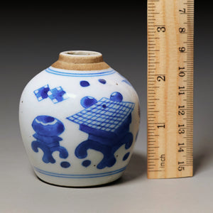 Qing Dynasty, Hand Painted Blue and White Miniature Vase
