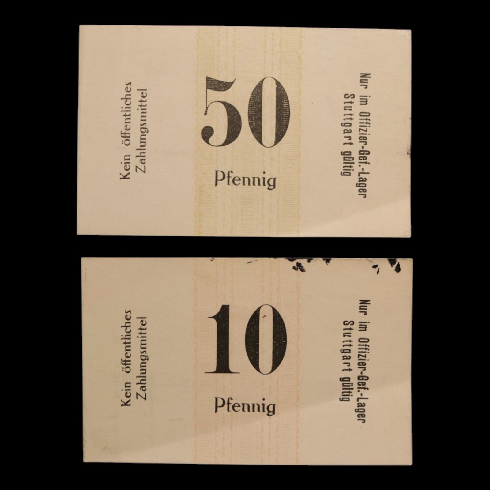 German Empire, Stuttgart Officer POW Camp, 10 and 50 Pfennig (2 Notes)