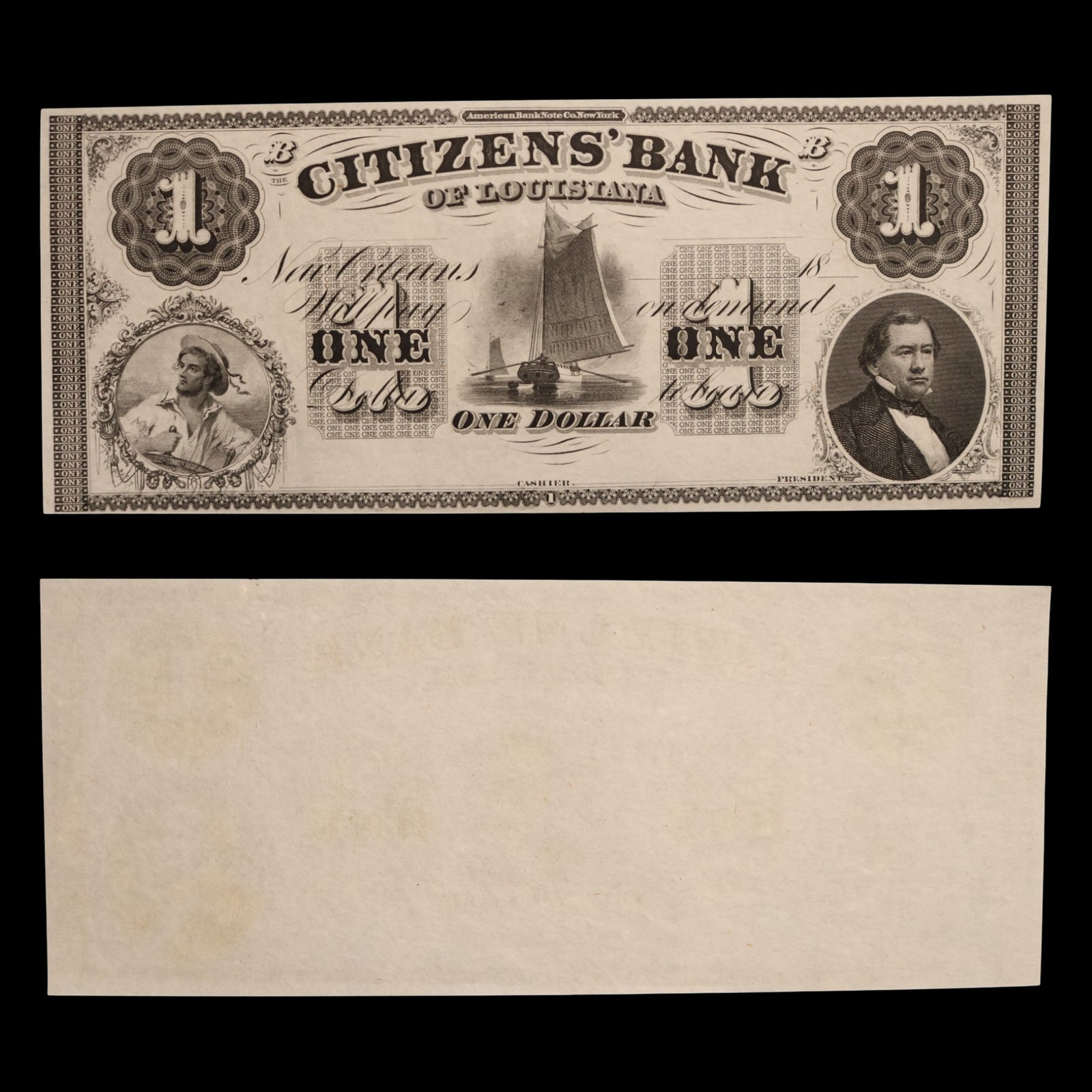 Citizens' Bank of Louisiana, One Dollar (Unsigned) - 1833 to 1857 - New Orleans, Louisiana, USA