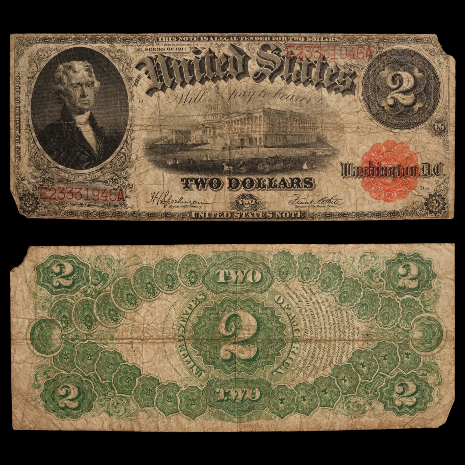 United States, Two Dollar "Bracelet Back" Banknote, Thomas Jefferson - 1917 - United States of America