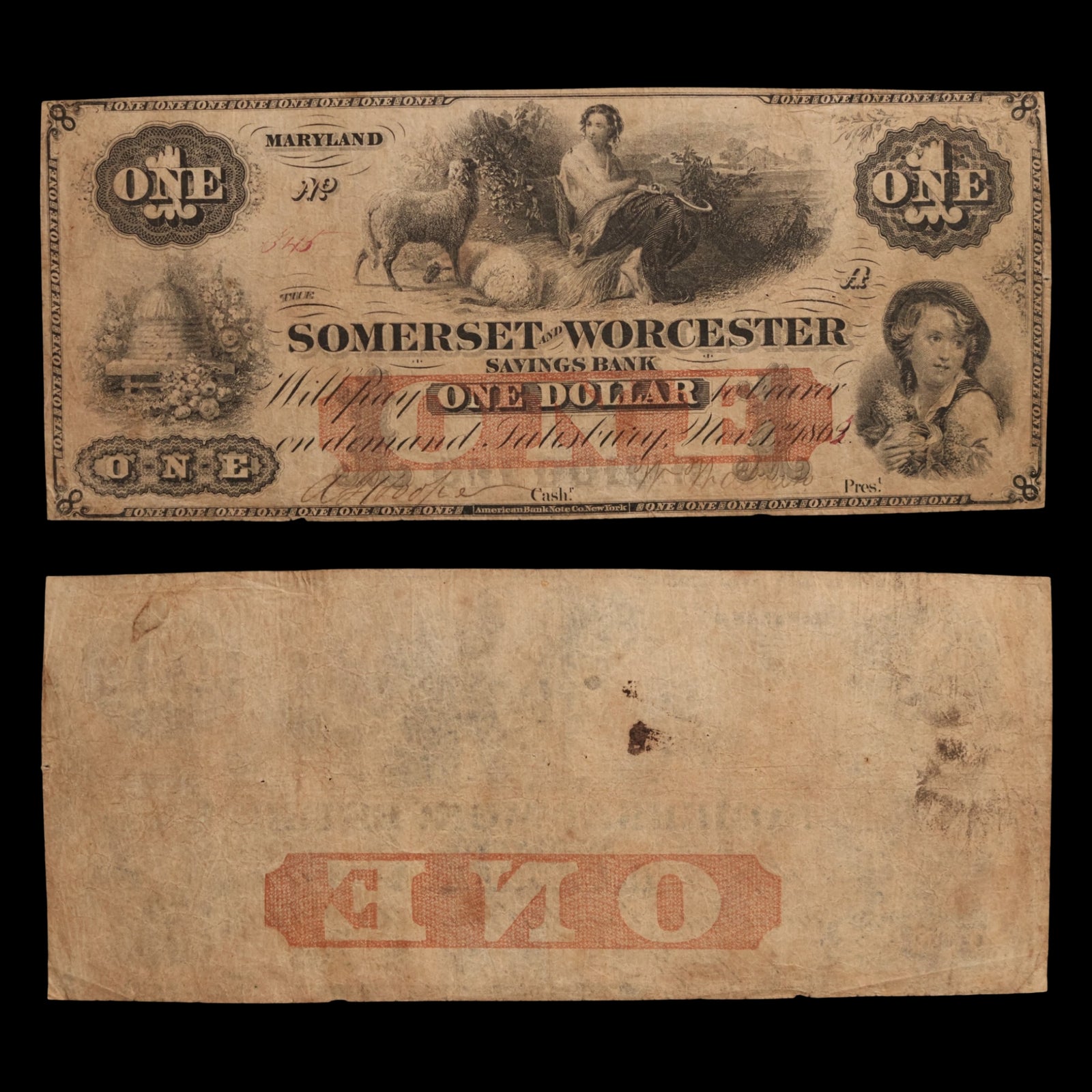 The Somerset and Worcester Savings Bank, Maryland, One Dollar - 1862 - Salisbury, Maryland, USA