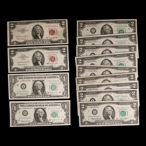 United States, Lot of 13 $1 and $2 Dollar Notes - 1953 to 1976 CE - United States of America