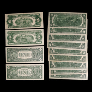 United States, Lot of 13 $1 and $2 Dollar Notes - 1953 to 1976 CE - United States of America