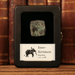 Indo-Scythians, King Maues, AE Square Hemiobol (Elephant & Humped Bull) - c. 90 to 57 BCE - Ancient Greco-India