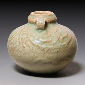 Ming Dynasty, Celadon Glazed Miniature Handled Vase