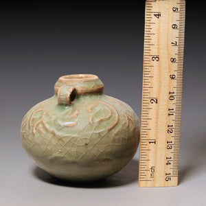 Ming Dynasty, Celadon Glazed Miniature Handled Vase