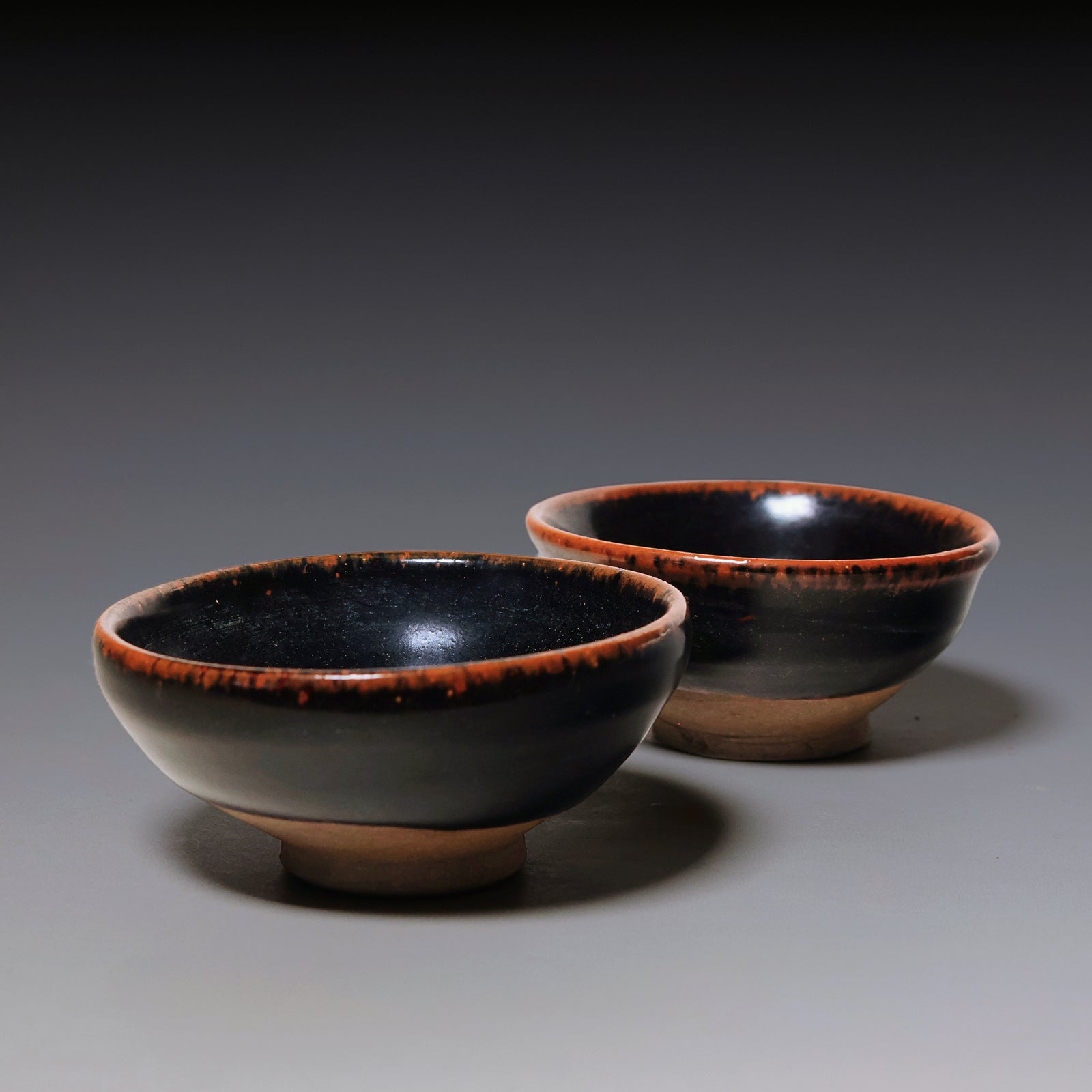 Yuan Dynasty, Set of Two Brown Glazed Ceramic Tea Cups