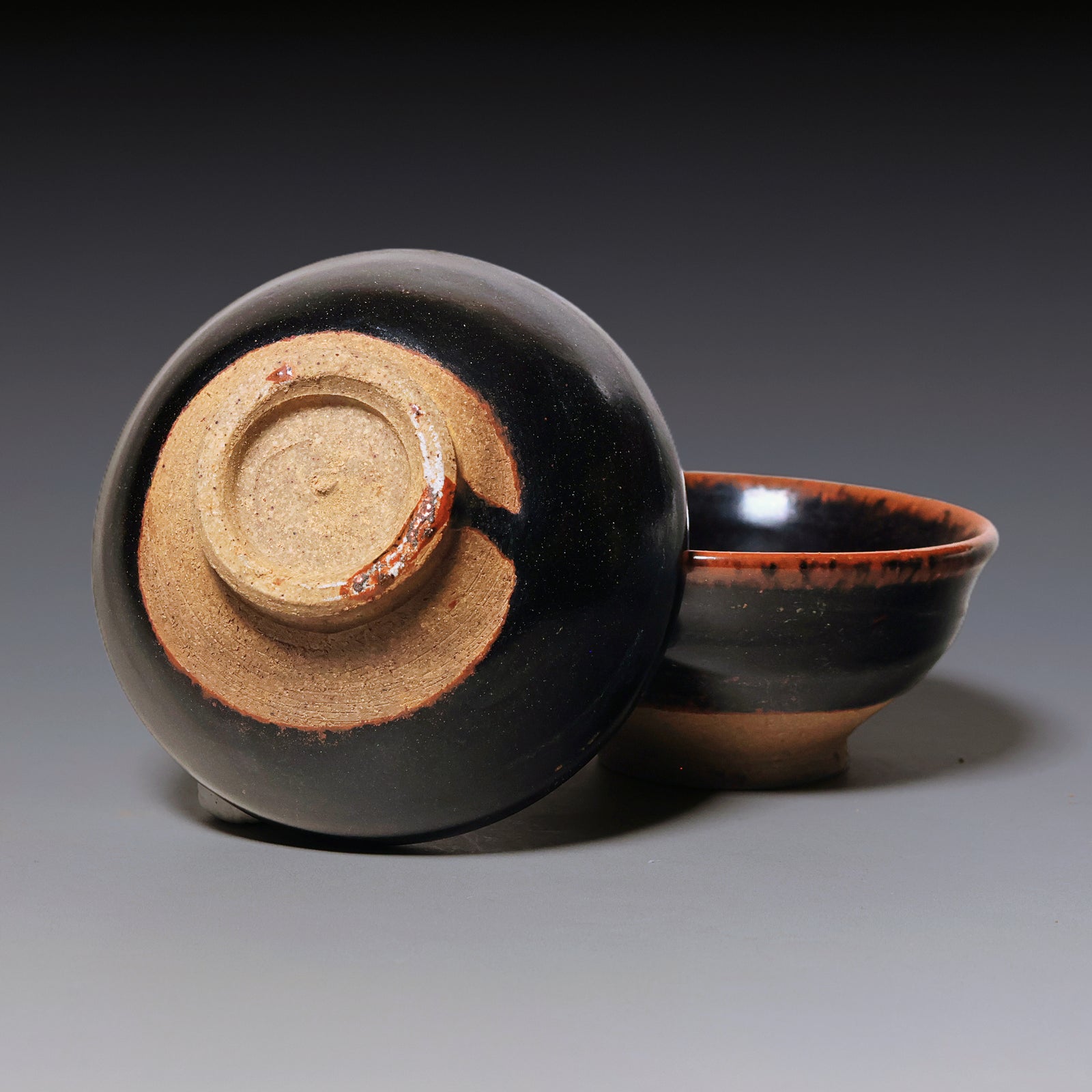 Yuan Dynasty, Set of Two Brown Glazed Ceramic Tea Cups