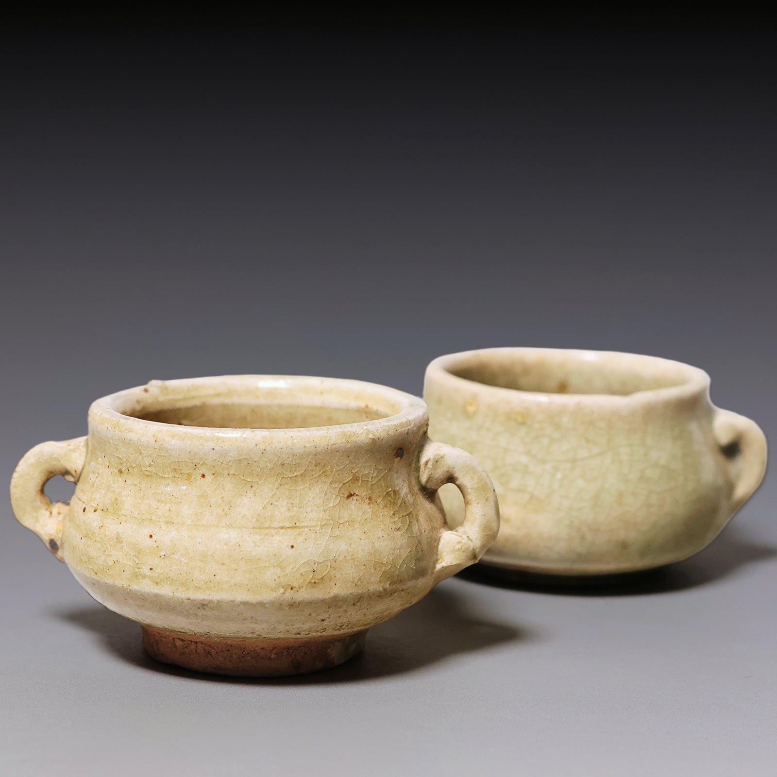 Qing Dynasty, Set of Two Celadon Glazed Miniature Incense Burners