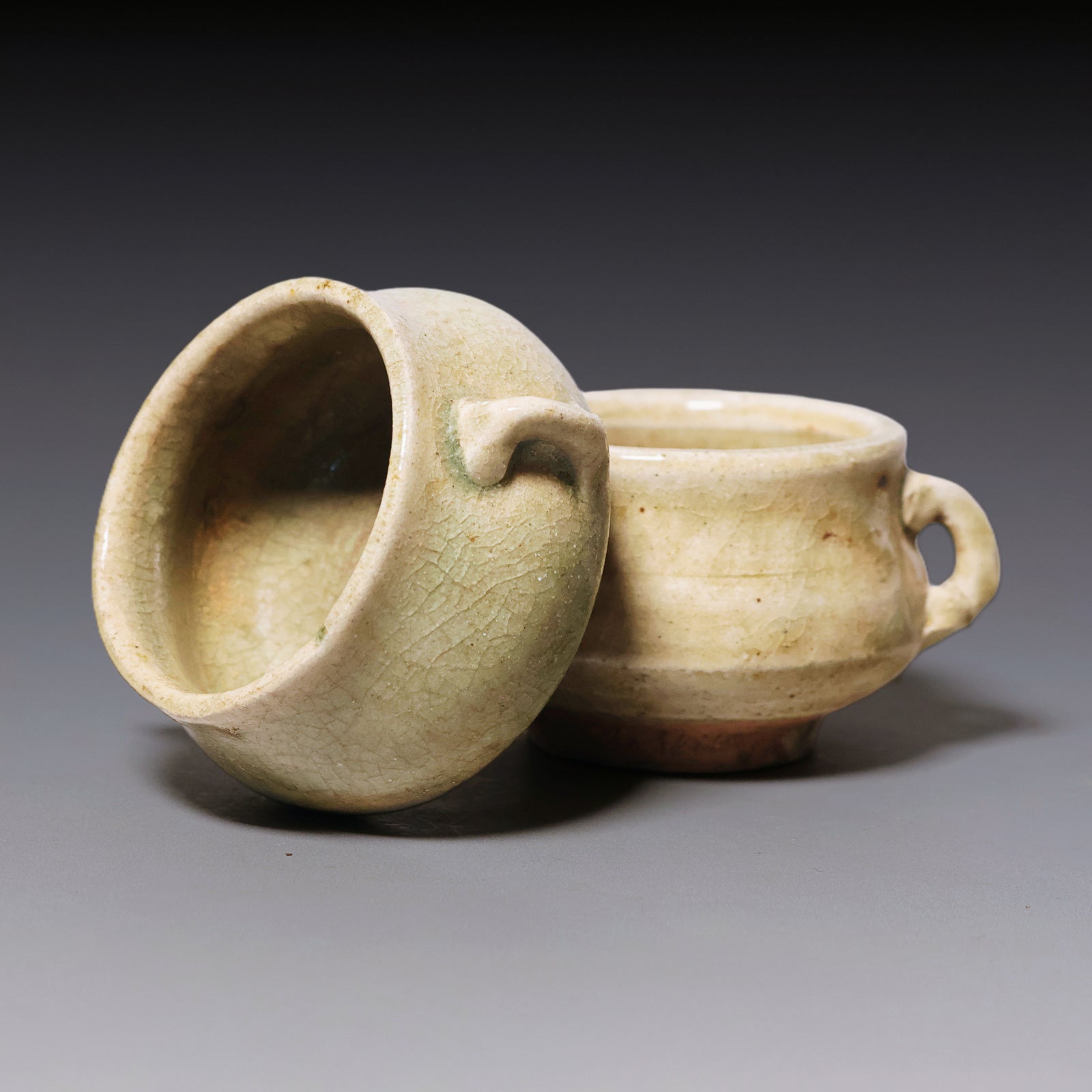 Qing Dynasty, Set of Two Celadon Glazed Miniature Incense Burners