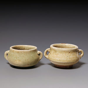 Qing Dynasty, Set of Two Celadon Glazed Miniature Incense Burners