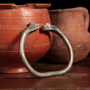 Achaemenid Empire, Goat Headed Silver Bracelet (70mm) - c. 530 to 350 BCE - Ancient Persia