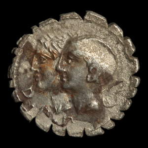 Rome, Republican Denarius, Dei Penates (Household Dieties) // Two Male Figures & Pig - 106 BCE - Roman Republic