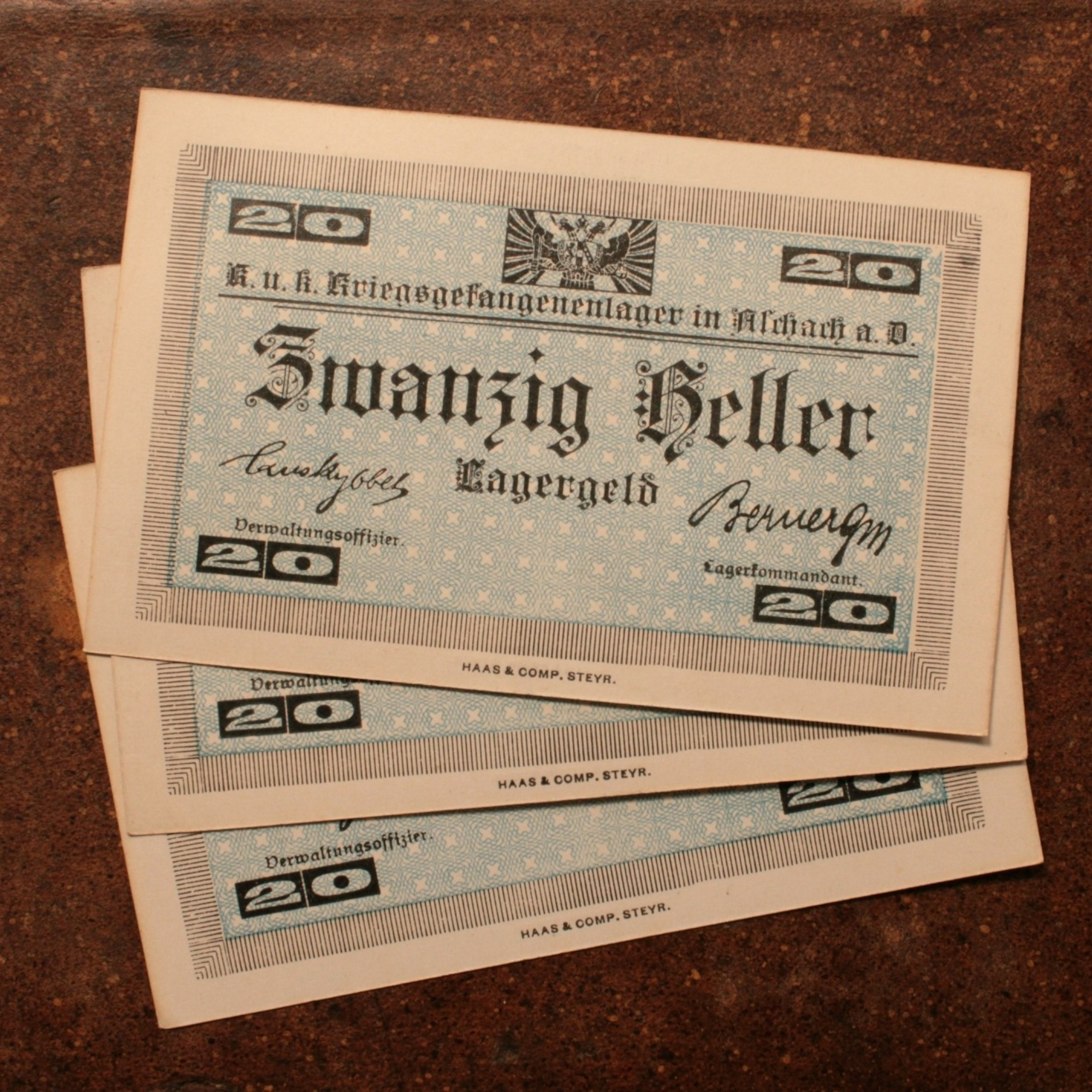 World War I POW Camp Money, 20 Heller Note - 1916 to 1918 - Aschach, Austria
