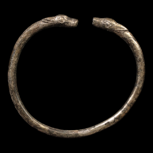 Achaemenid Empire, Goat Headed Silver Bracelet (66mm, 27.19g) - c. 530 to 350 BCE - Ancient Persia