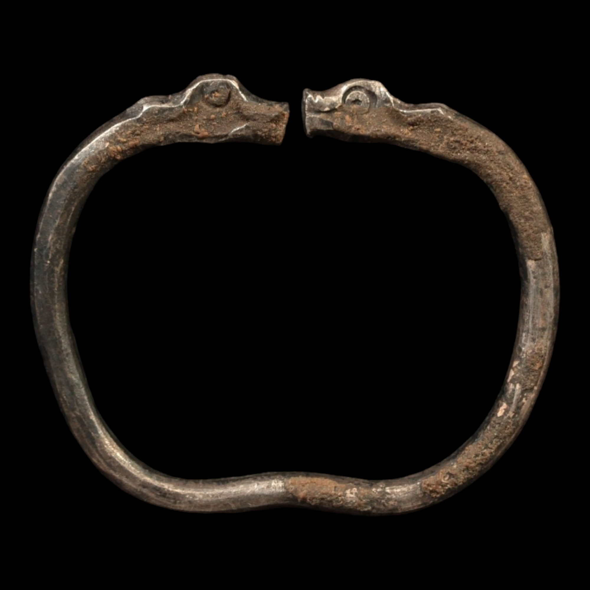 Achaemenid Empire, Goat Headed Silver Bracelet, Child Sized (49mm, 15.51g) - c. 530 to 350 BCE - Ancient Persia