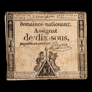 French Revolution, Assignat Note - 1792 - French Republic