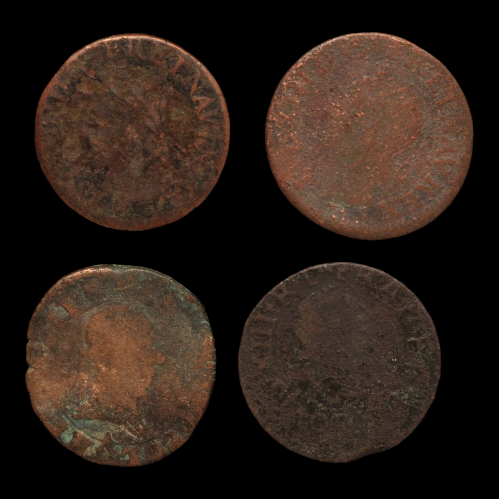 Lot of 4 Double Tournois, Low Grade - 1600s - France