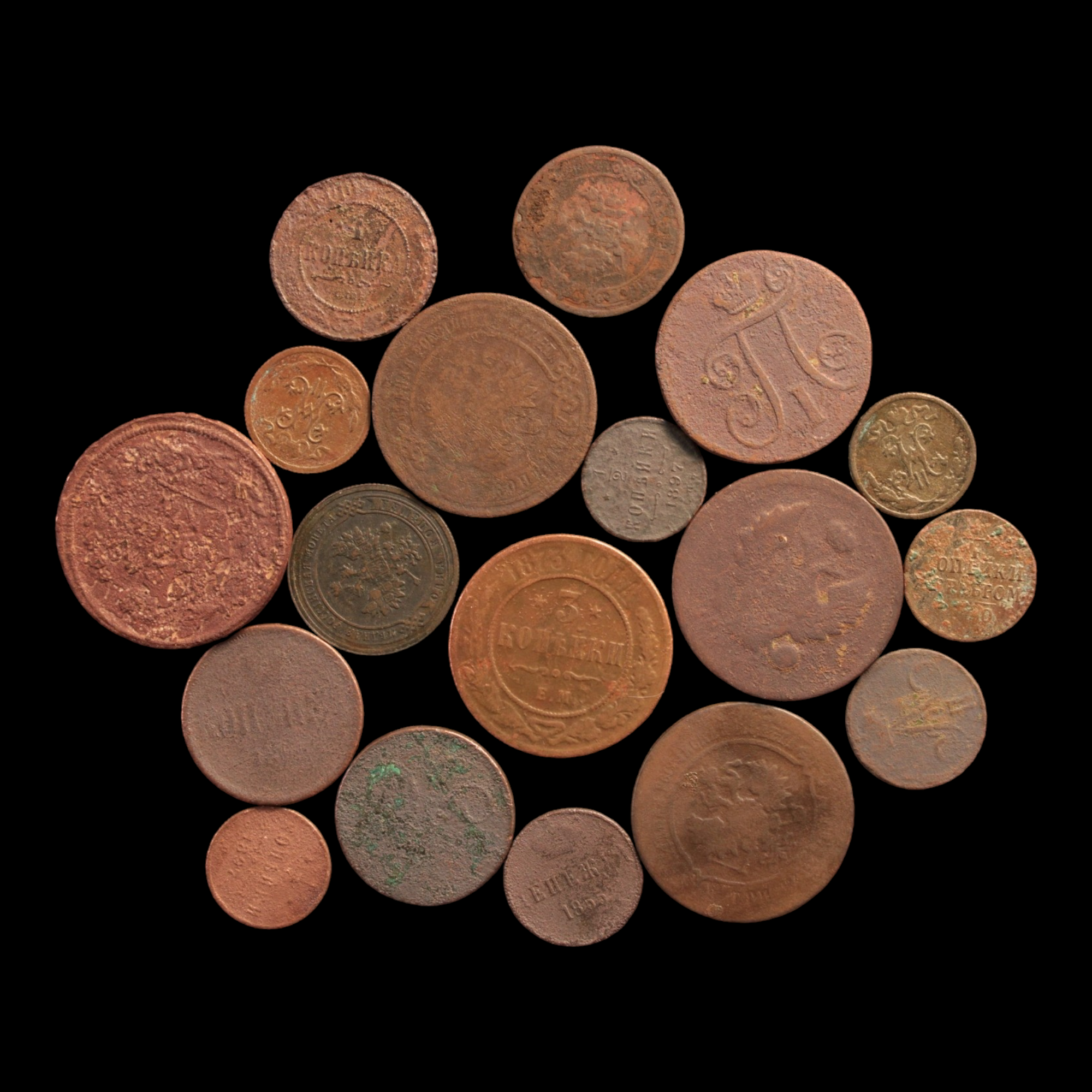 Russia, Lot of 18 Copper Coins - c. 1800s - Russian Empire