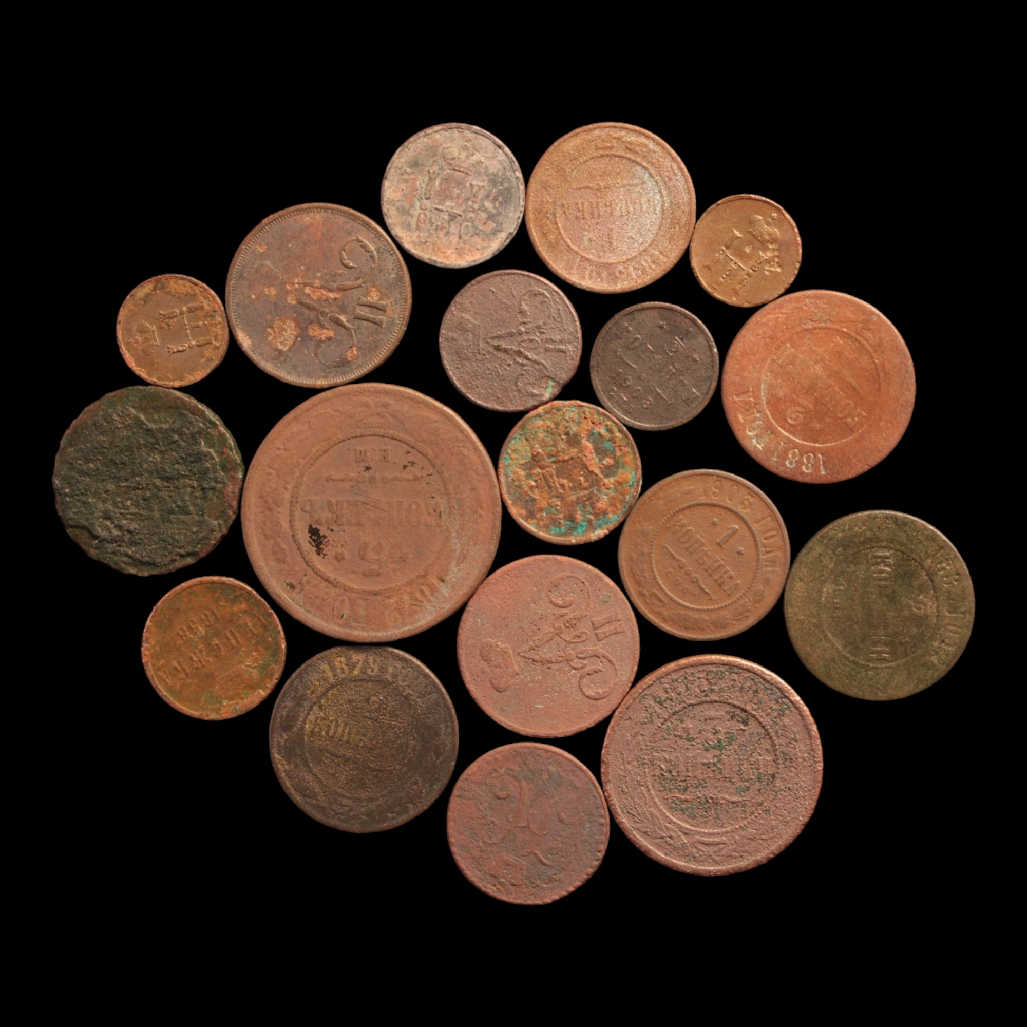 Russia, Lot of 18 Copper Coins - c. 1800s - Russian Empire