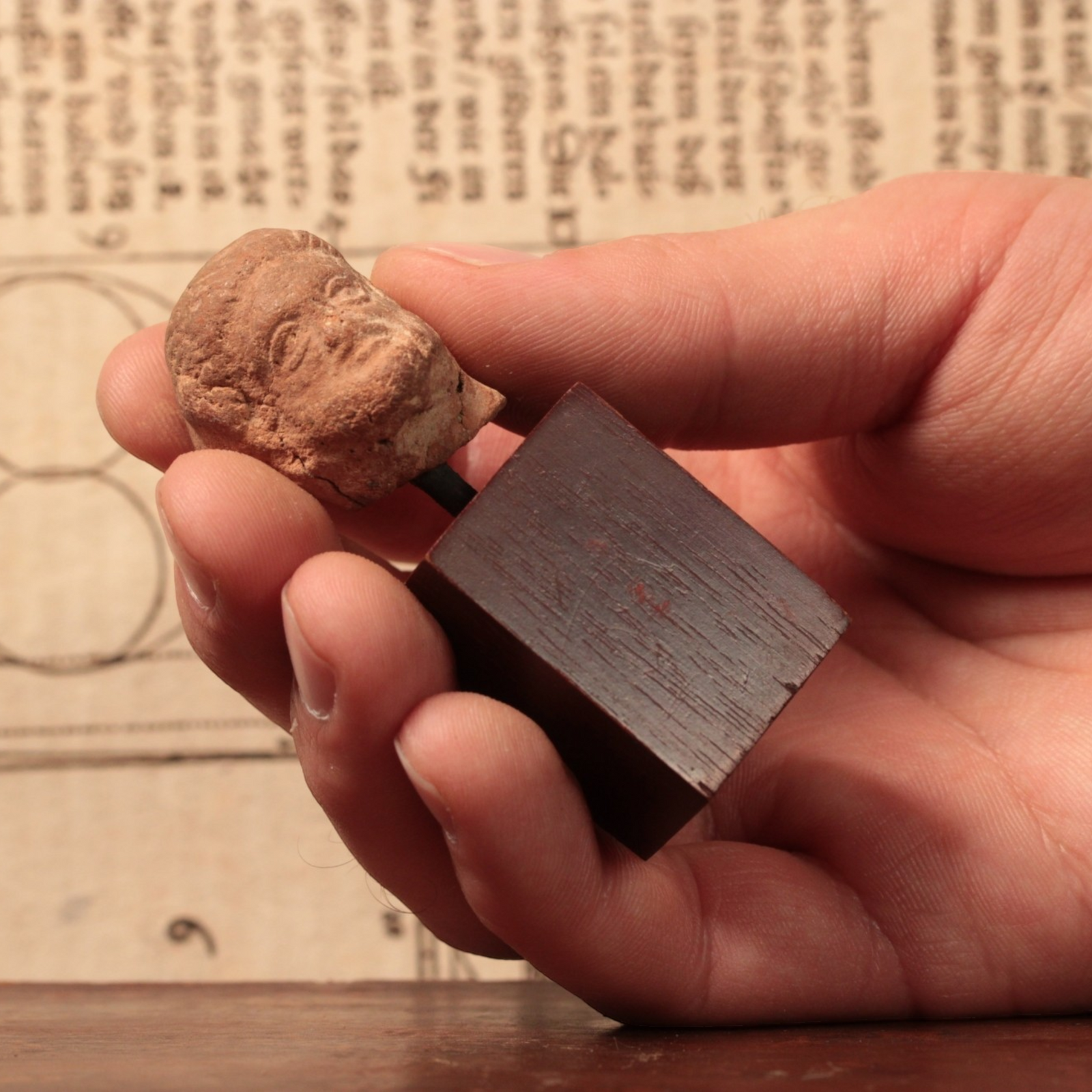 Roman Terracotta Pottery Fragment, Male Head With Stand (1.1 inches) - c. 100 to 300 CE - Roman Empire