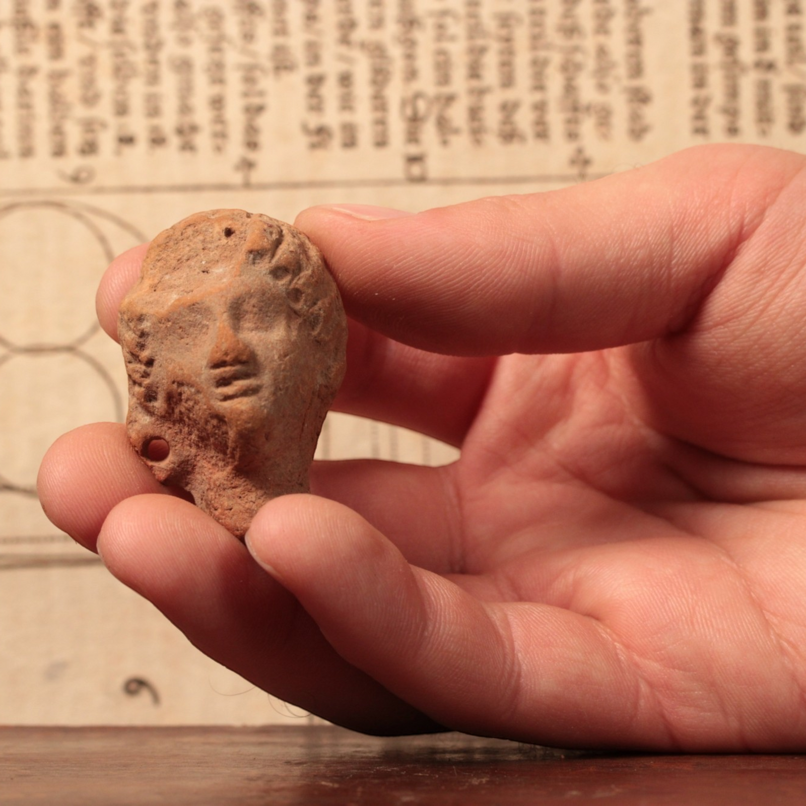 Roman Terracotta Pottery Piece, Female Head (1.8 inches) - c. 100 to 300 CE - Roman Empire