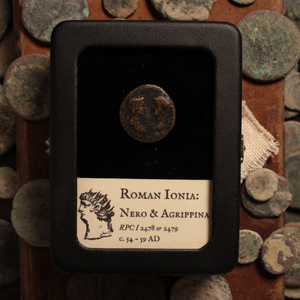 Roman Ionia, Emperor Nero & His Mother, Small Provincial Bronze - c. 54 to 59 CE - Roman Provinces