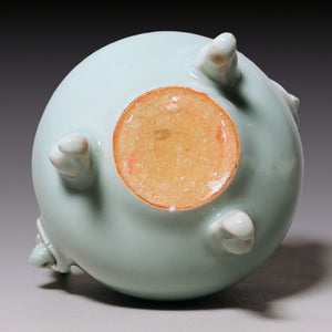 Qing Dynasty, Celadon Glazed Tripod Incense Burner with Lid and Handles