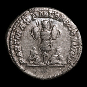 Rome, Emperor Septimius Severus, AR Denarius, War Trophy Reverse - 202 CE - Roman Empire
