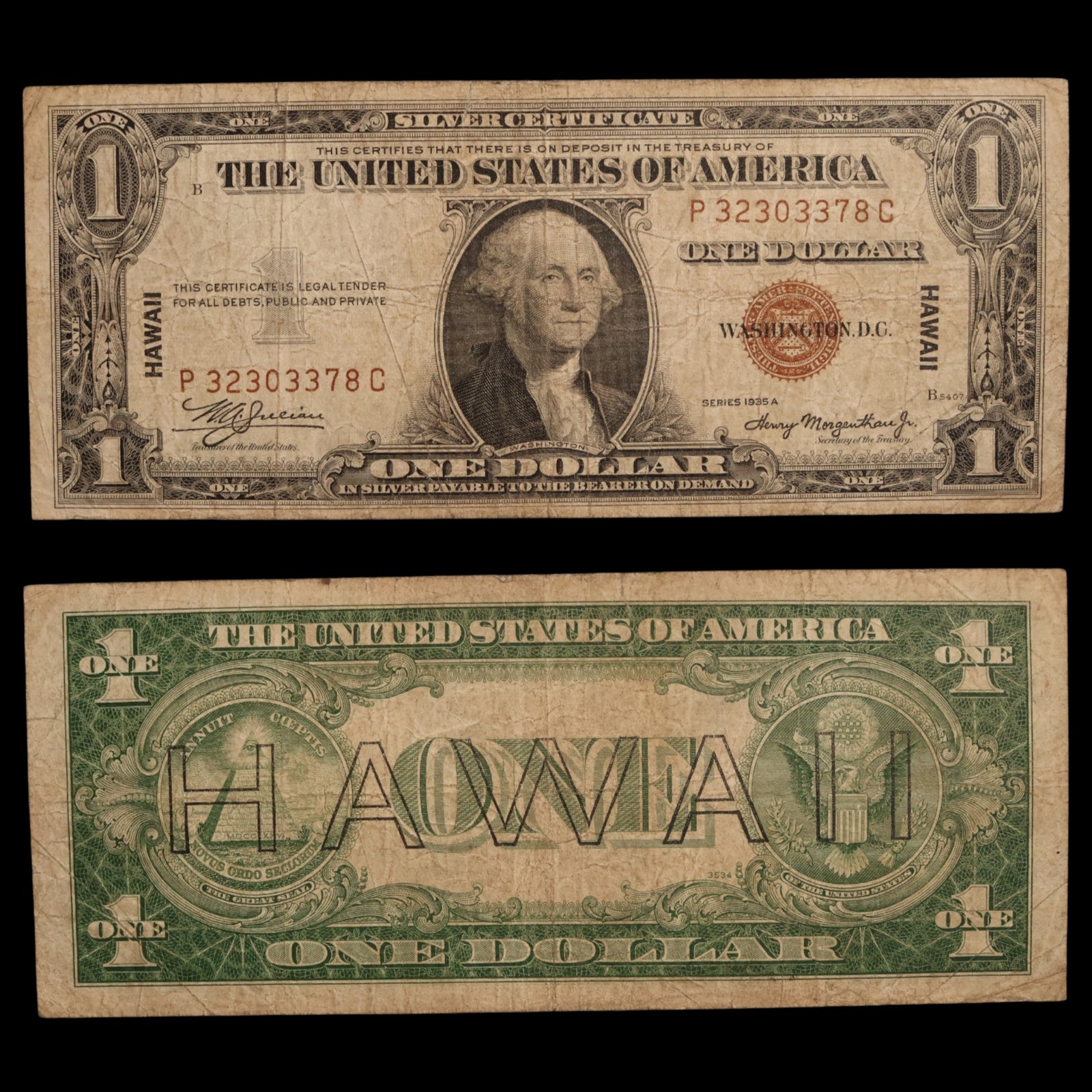 $1 U.S. Silver Certificate, Hawaii Overprint Note - 1942 to 1944 - World War II