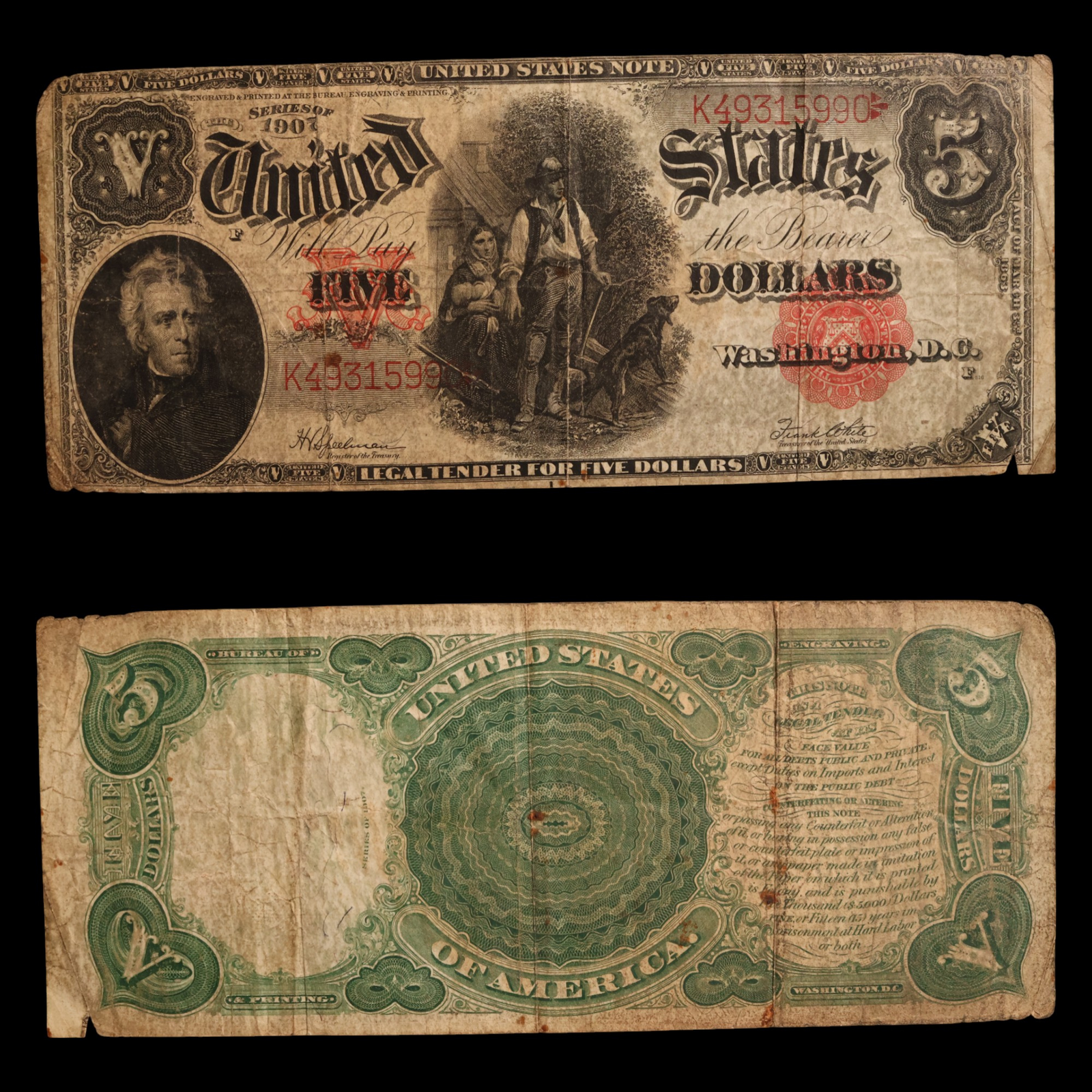 United States, Five Dollar "Woodchopper" Note - 1907 - United States of America