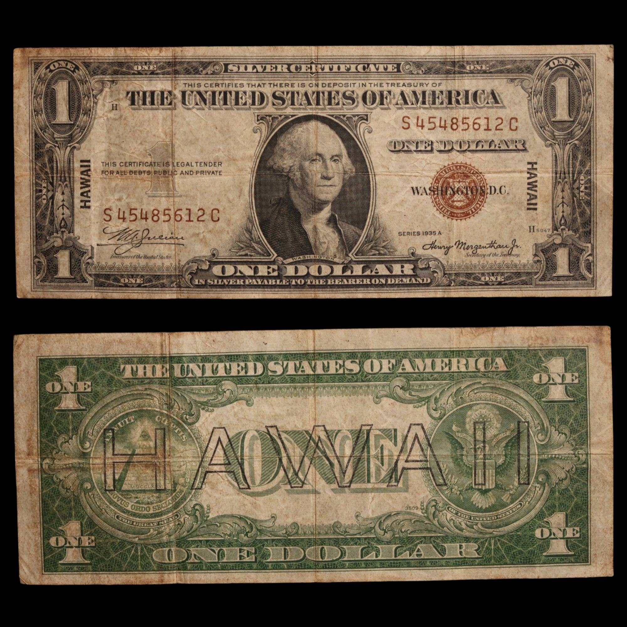 $1 U.S. Silver Certificate, Hawaii Overprint Note - 1942 to 1944 - World War II