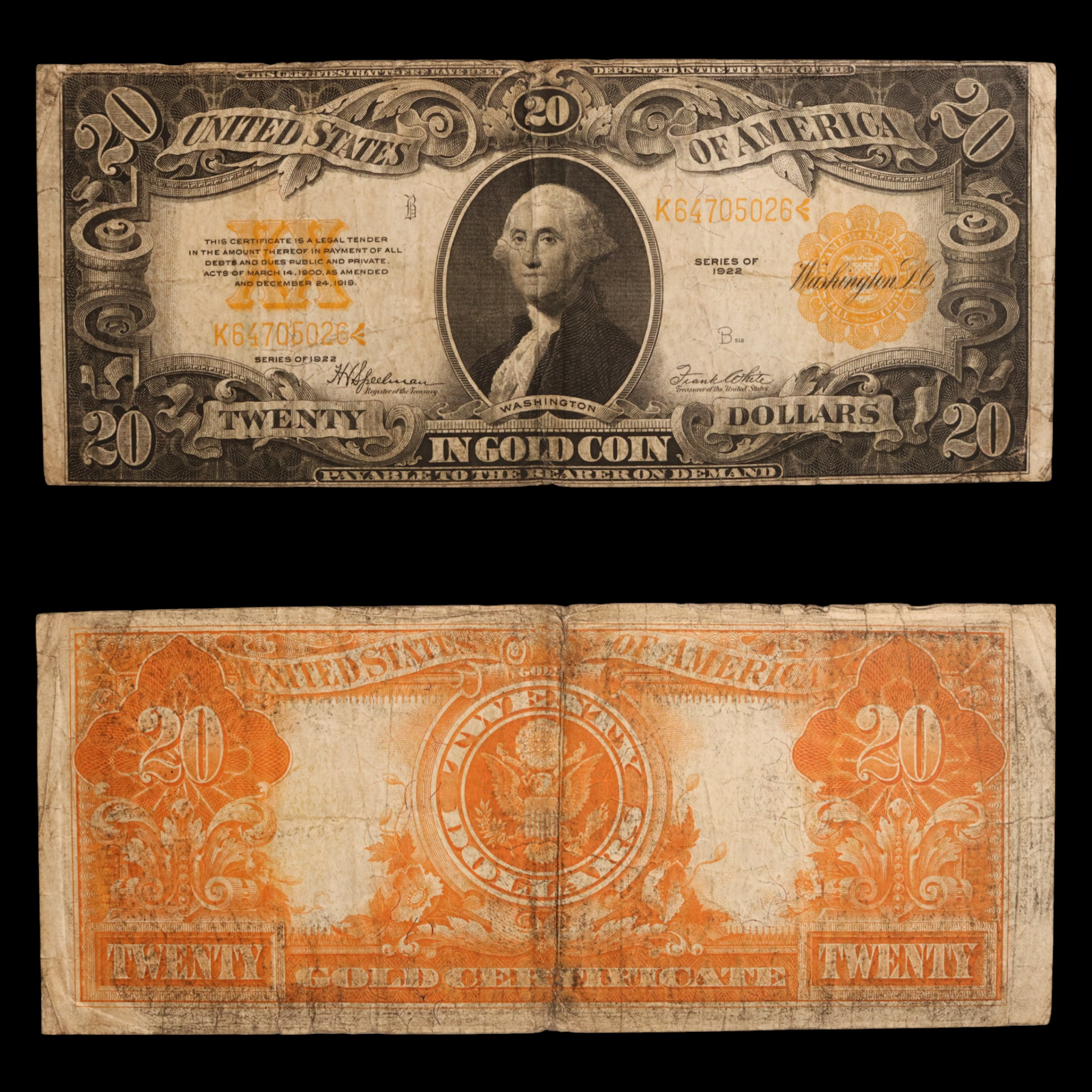 United States, Twenty Dollar Gold Certificate - 1922 - United States of America