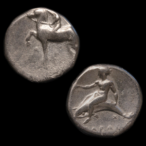 Tarentum, Greek Didrachm, Horseman & Taras Riding Dolphin - c. 380 to 340 BCE - Magna Graecia, Italy