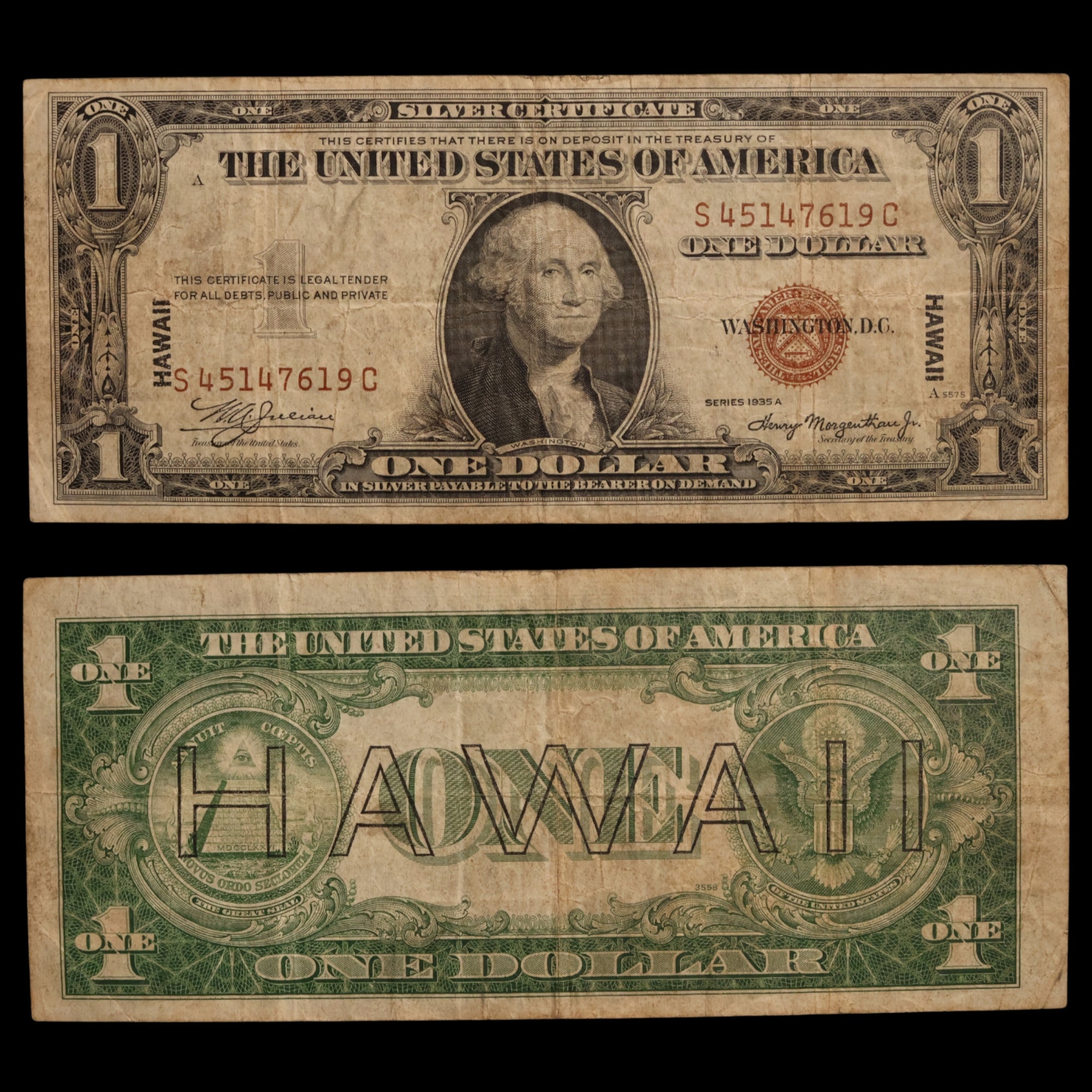 $1 U.S. Silver Certificate, Hawaii Overprint Note - 1942 to 1944 - World War II
