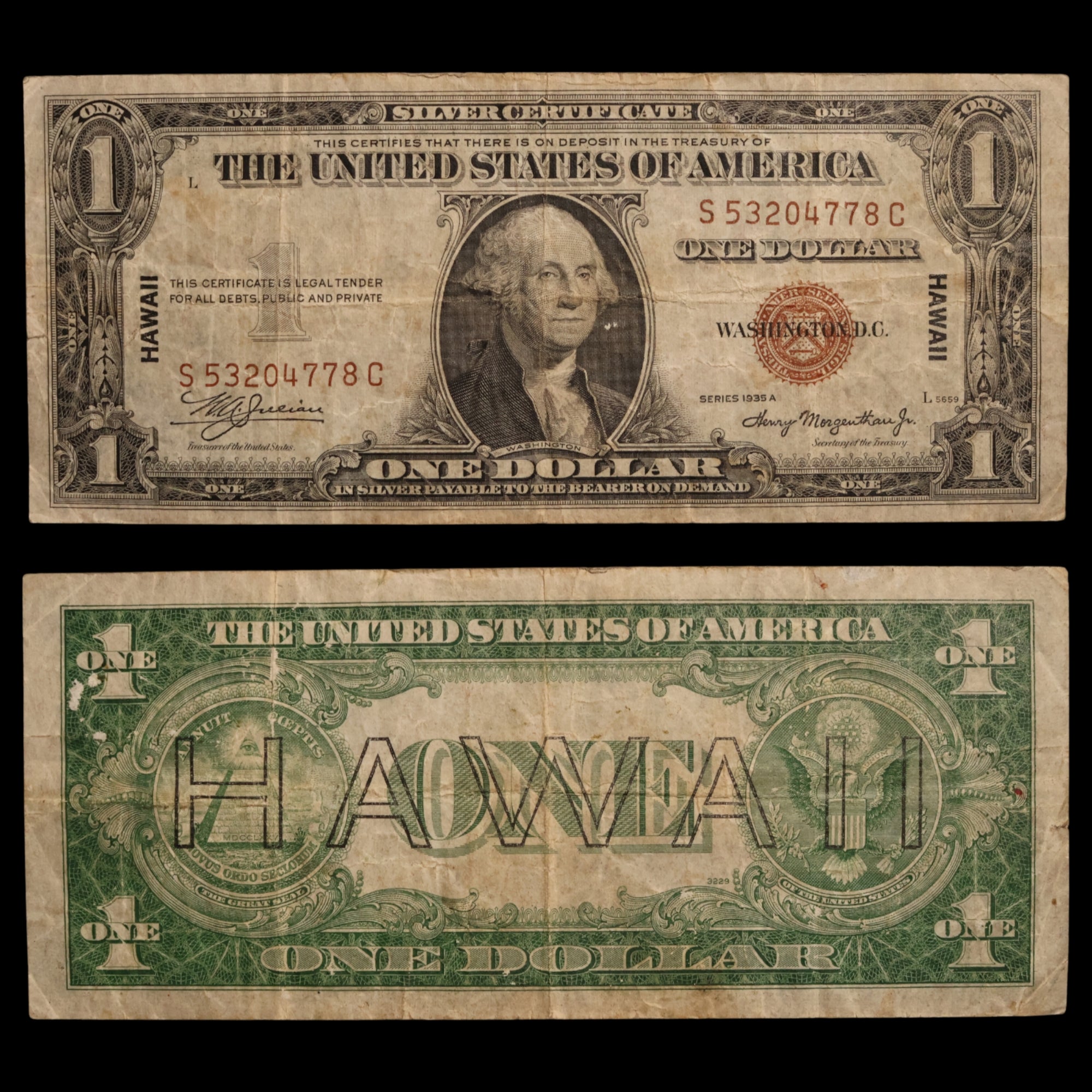 $1 U.S. Silver Certificate, Hawaii Overprint Note - 1942 to 1944 - World War II