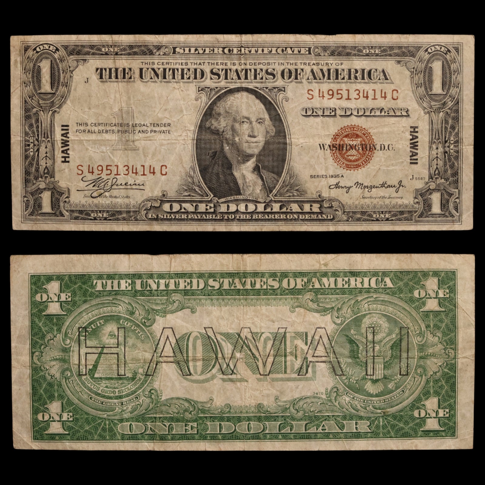 $1 U.S. Silver Certificate, Hawaii Overprint Note - 1942 to 1944 - World War II
