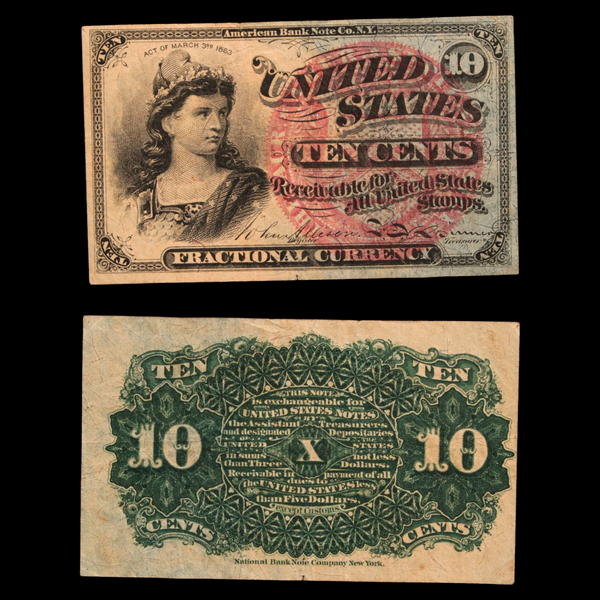 U.S. Fractional Currency, 10¢ Note, Fourth Issue - 1869 to 1875 - Unit ...