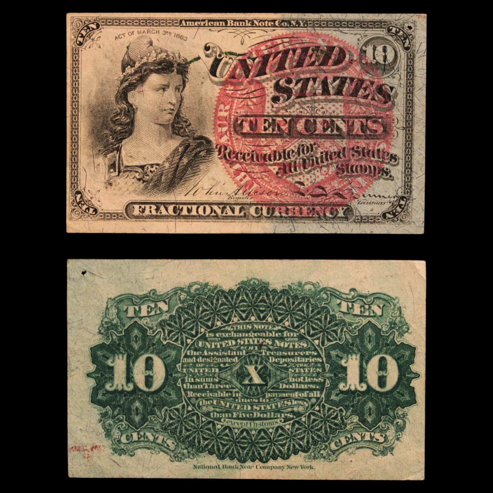 U.S. Fractional Currency, 10¢ Note, Fourth Issue - 1869 to 1875 - United States of America