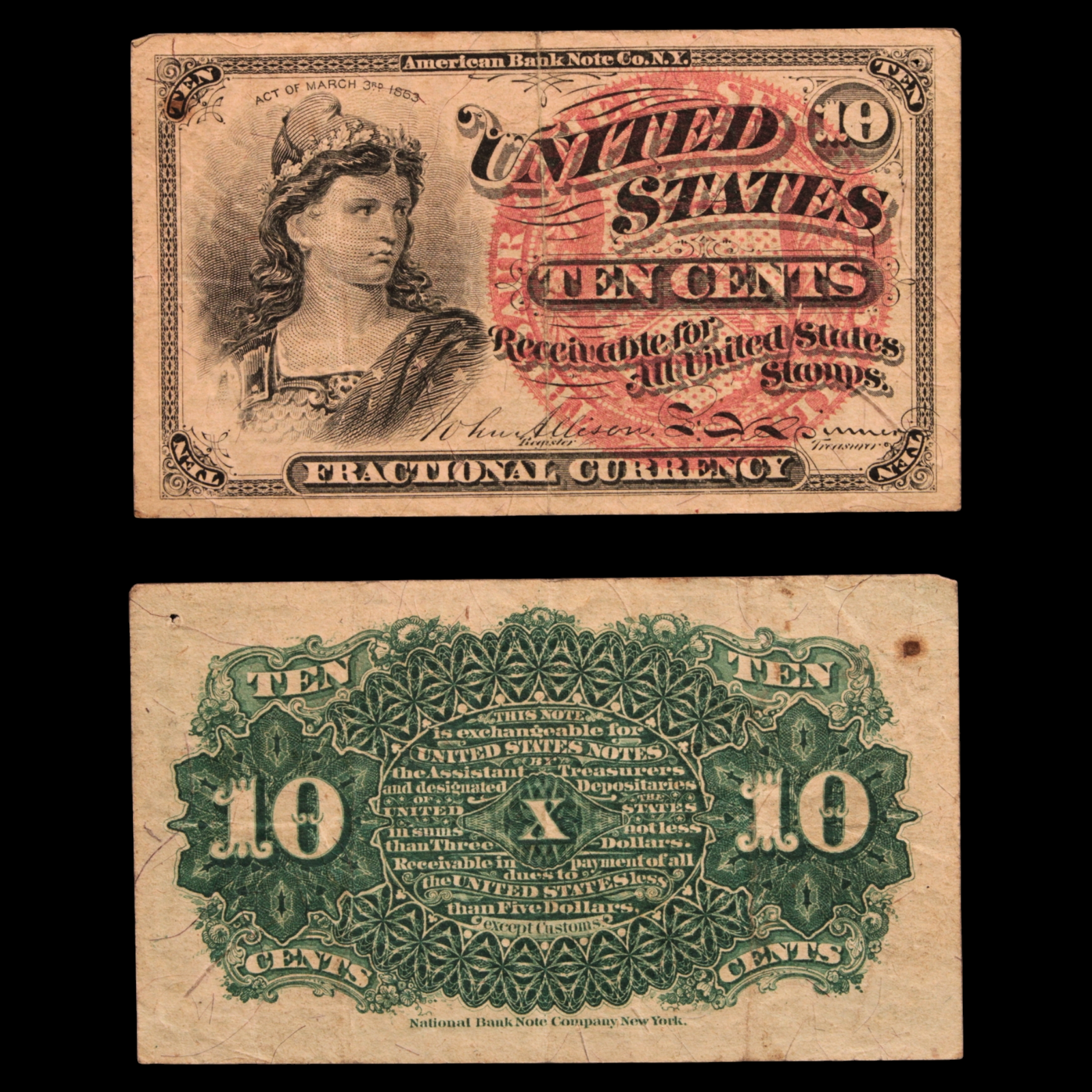 U.S. Fractional Currency, 10¢ Note, Fourth Issue - 1869 to 1875 - United States of America