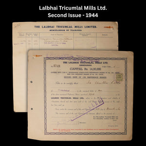 British India, Collection of Four Textile Industry Stock Certificates - 1944 to 1947 - Ahmedabad, Bombay Province