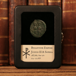 Byzantine Empire, Emperor Justin II (with Sophia), AE Follis - 574 to 575 CE - Byzantine Empire