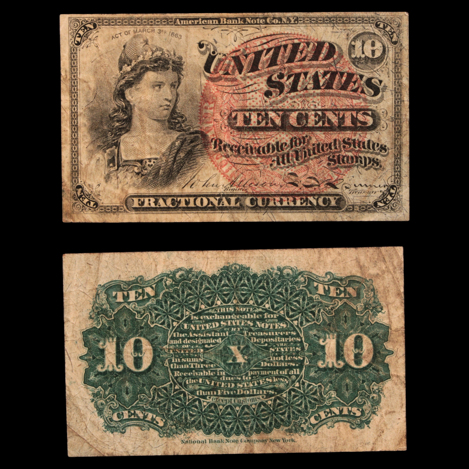 U.S. Fractional Currency, 10¢ Note, Fourth Issue - 1869 to 1875 - United States of America