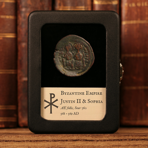 Byzantine Empire, Emperor Justin II (with Sophia), AE Follis - 568 to 569 CE - Byzantine Empire