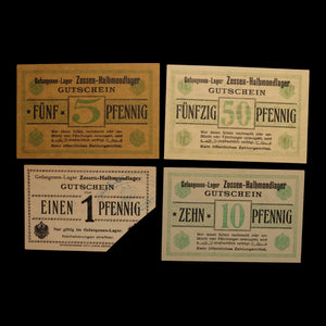 German Empire, Zossen-Halbmondlager (Muslim POW Camp), 1, 5, 10, 50 Pfennigs (4 Notes)